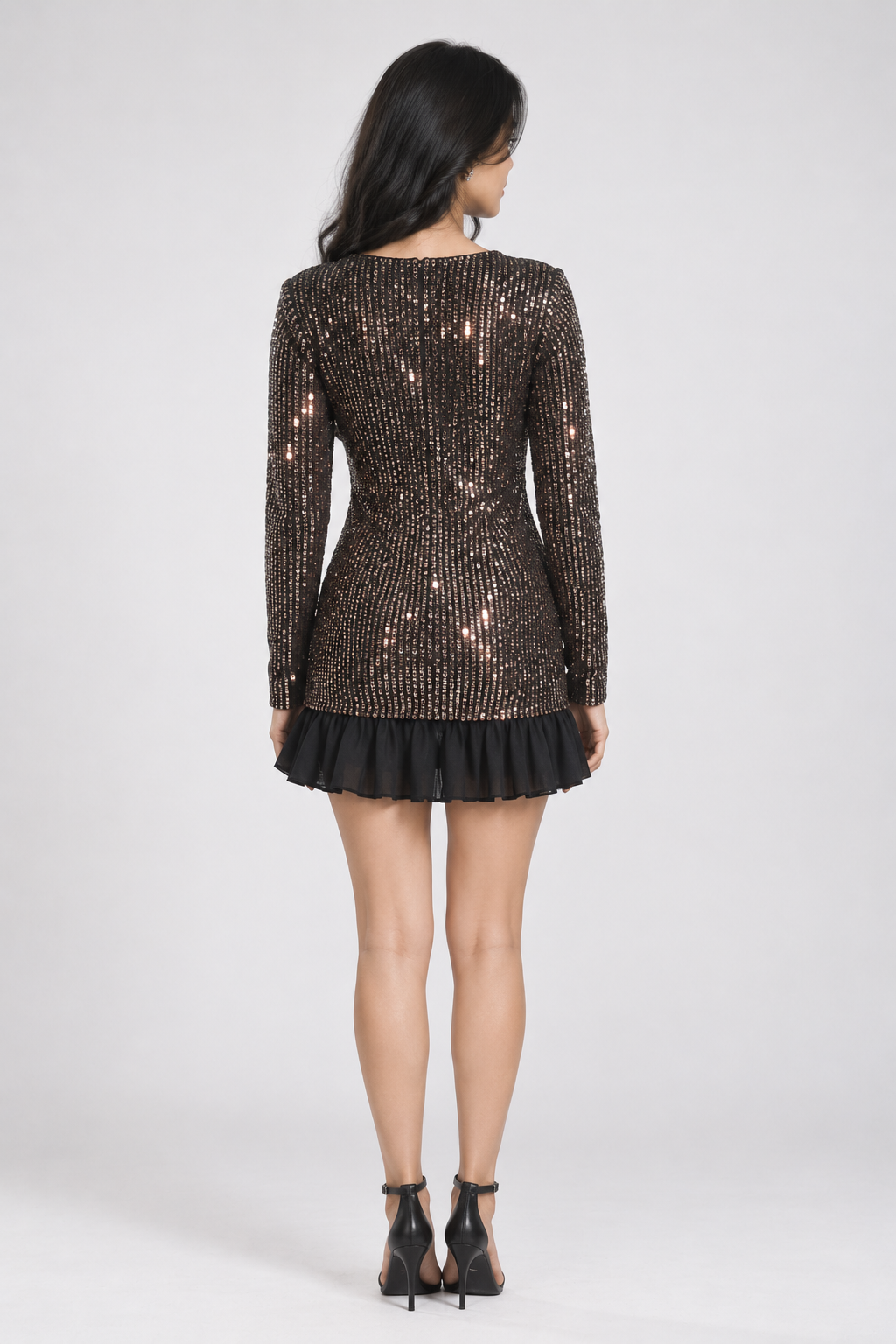 Black shimmer ruffle dress