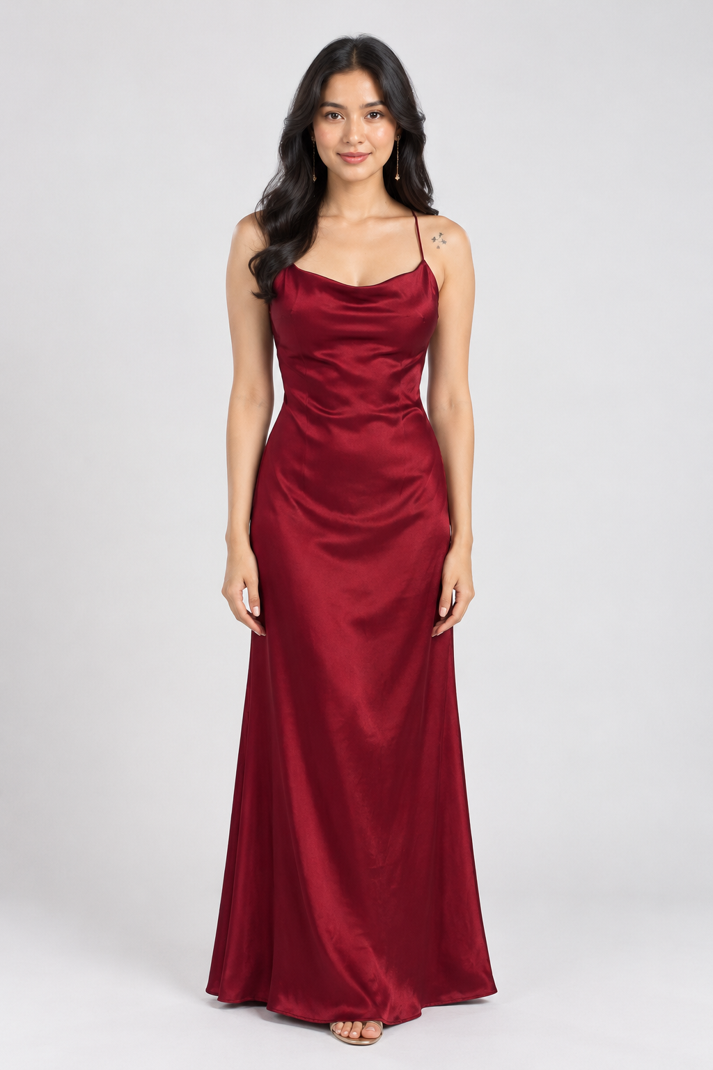 Red wine satin strappy dress