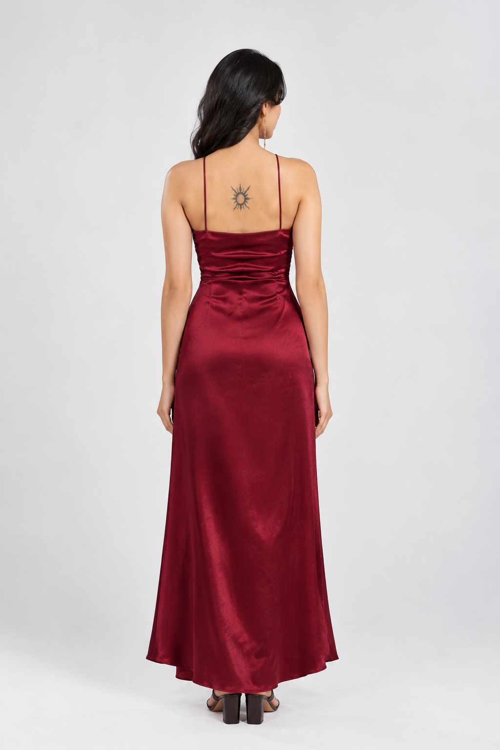Red wine satin strappy dress
