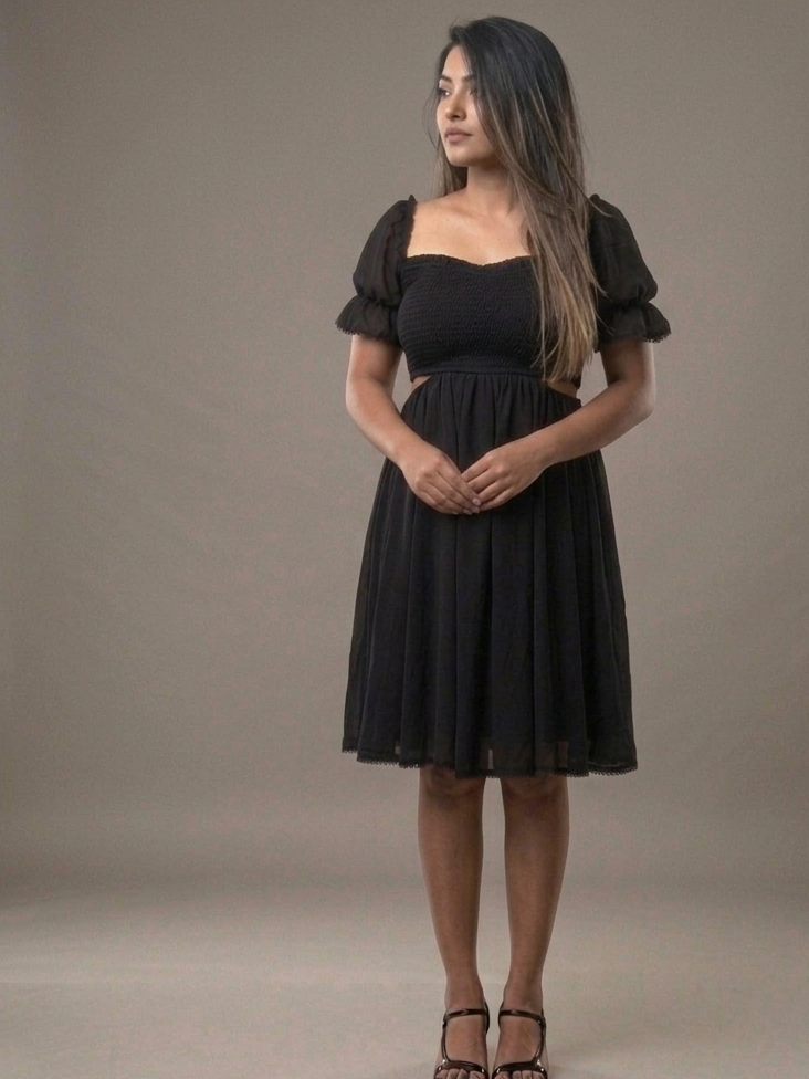 Georgette Cut-Out Skater Dress with Tie-Back