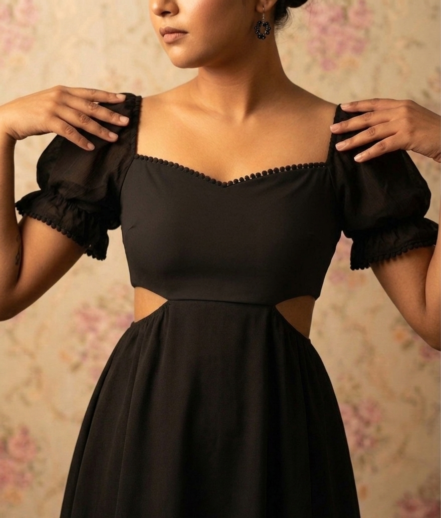 Georgette Cut-Out Skater Dress with Tie-Back