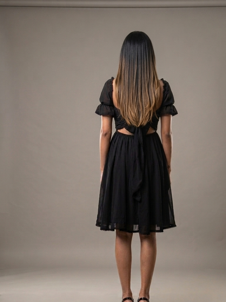 Georgette Cut-Out Skater Dress with Tie-Back