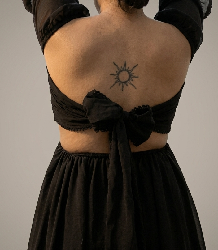 Georgette Cut-Out Skater Dress with Tie-Back