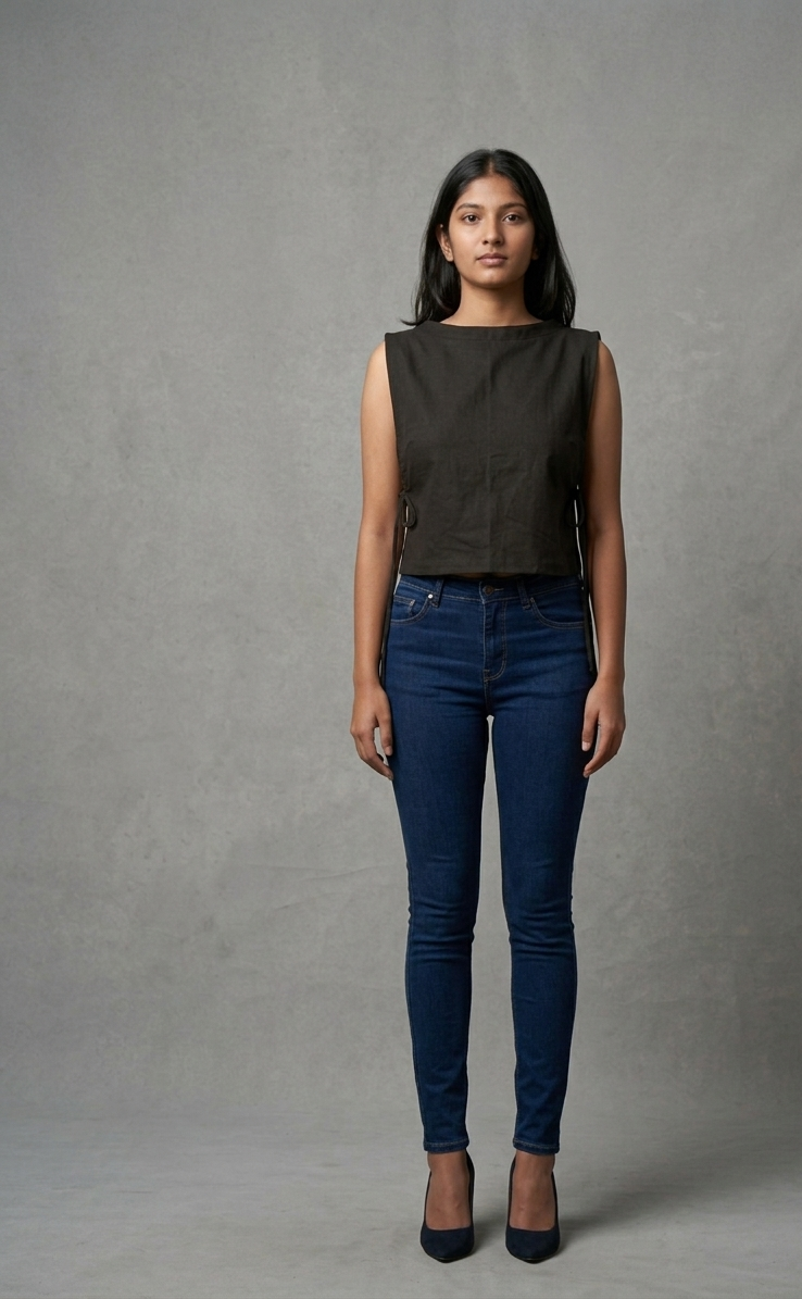 Side-Tie Cotton Crop Top – Black