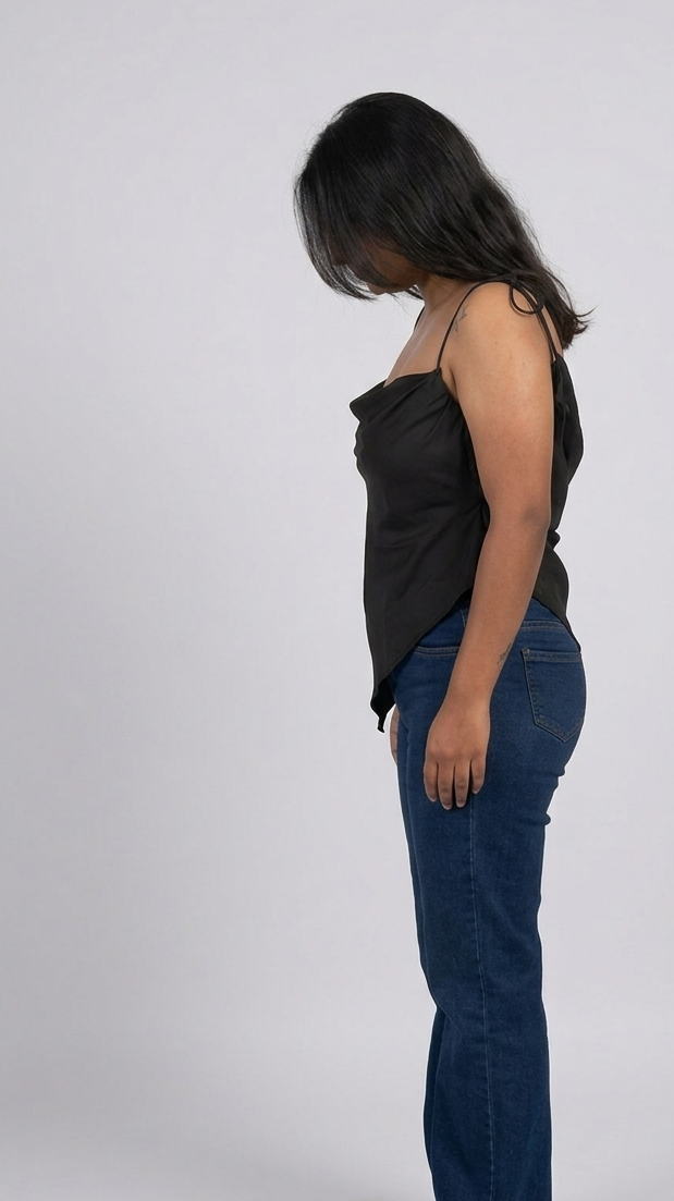 Cowl-Neck Asymmetrical Top – Black