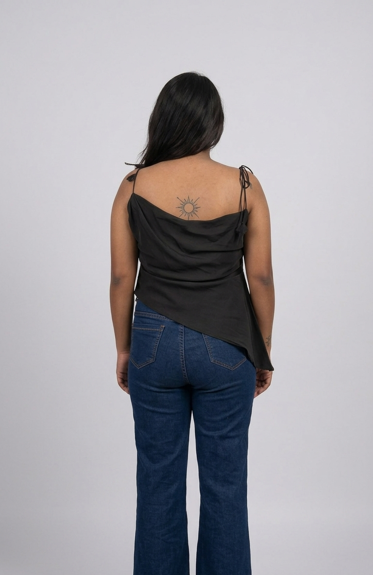 Cowl-Neck Asymmetrical Top – Black