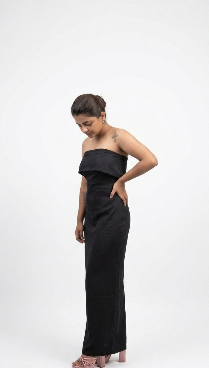 Black Butter Crepe Straight Fit Maxi Dress