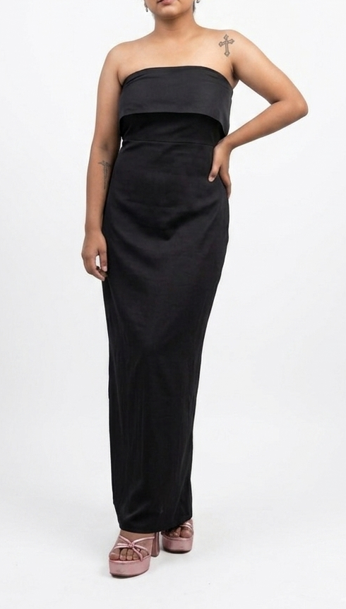 Black Butter Crepe Straight Fit Maxi Dress