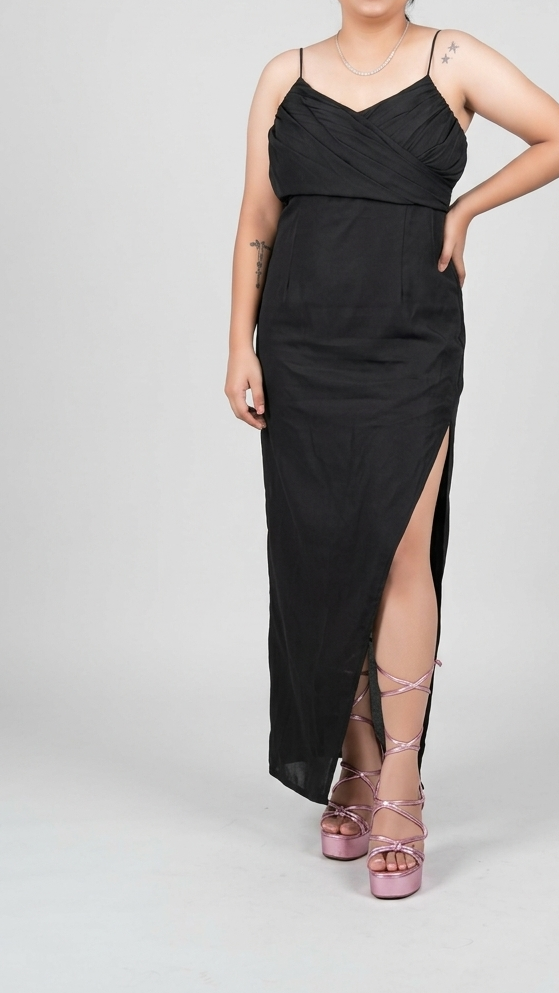 Classic Black Butter Crepe Slip Maxi Dress