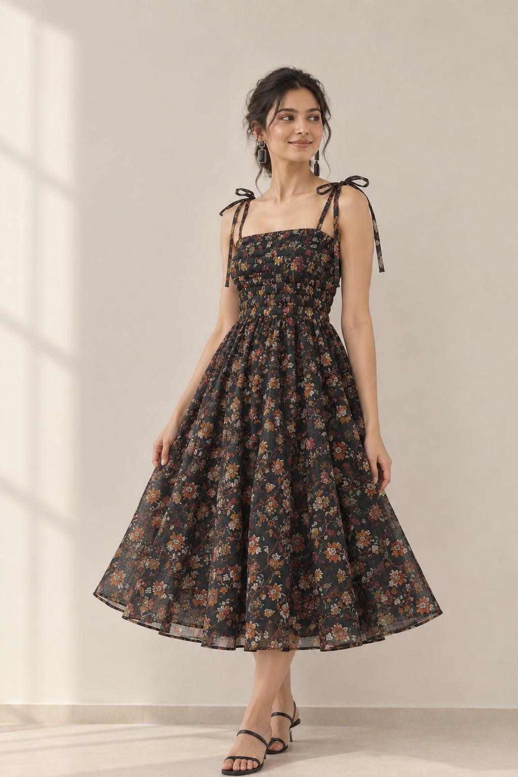 Kota doriya noodle strap black Midi dress
