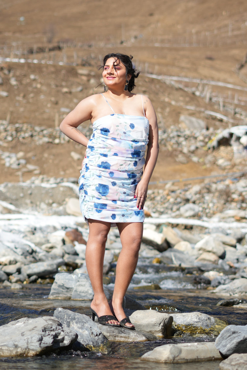 Floral Mesh Mini Dress – Blue Floral Bodycon Dress