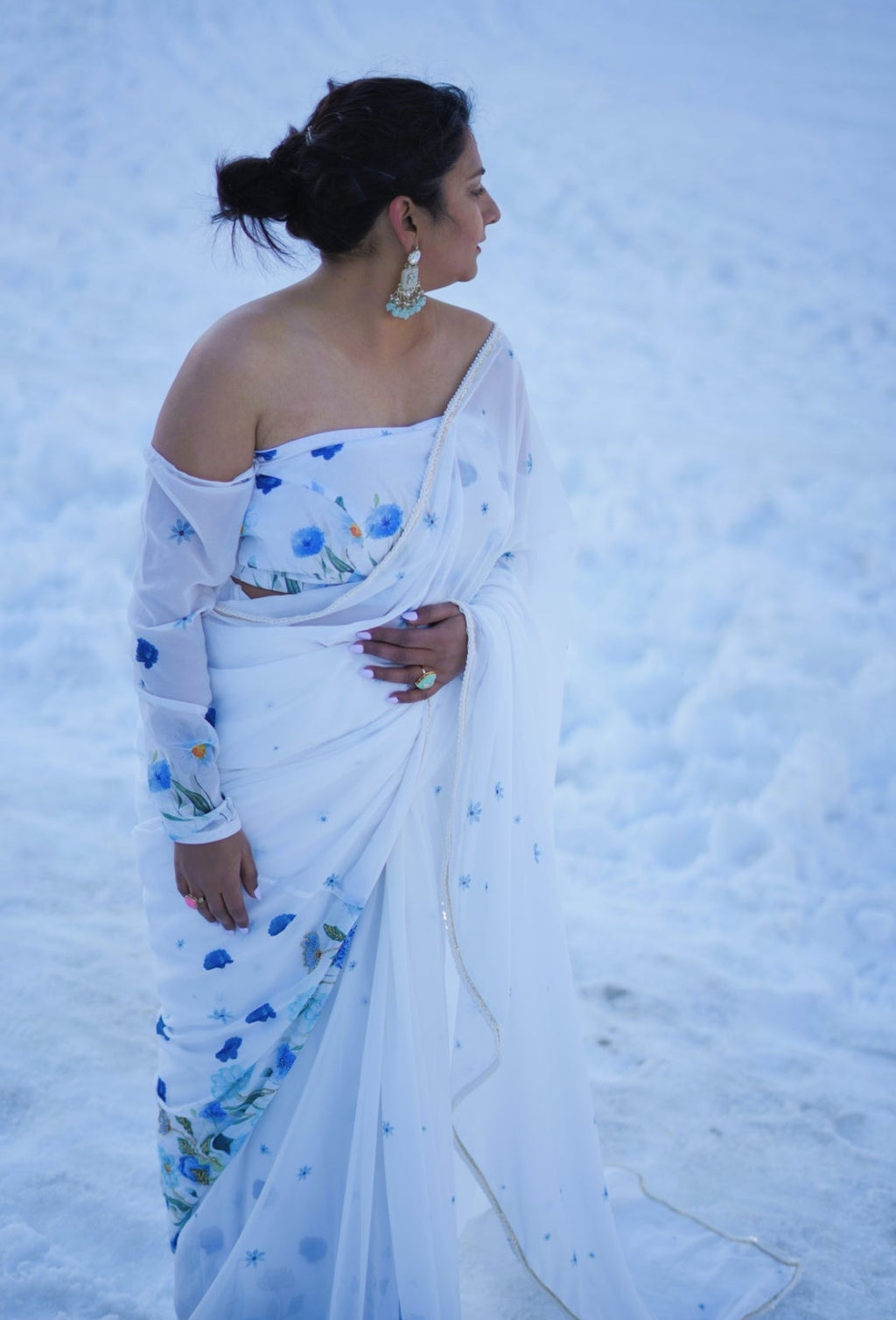 Snow Bloom Embroidered Georgette Saree