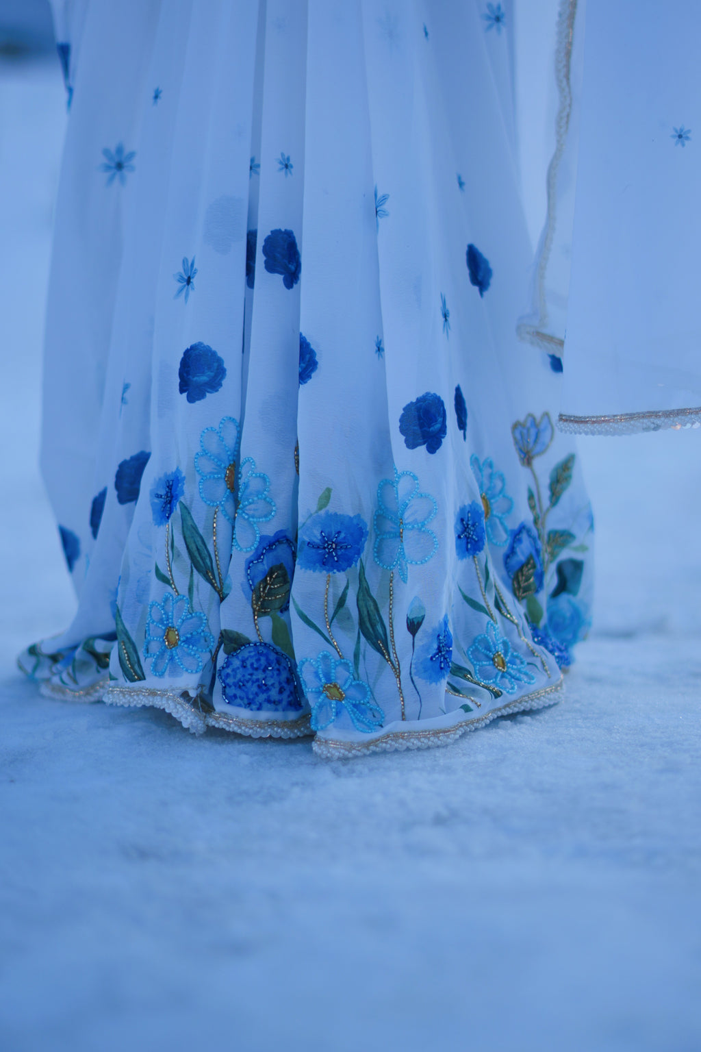 Snow Bloom Embroidered Georgette Saree