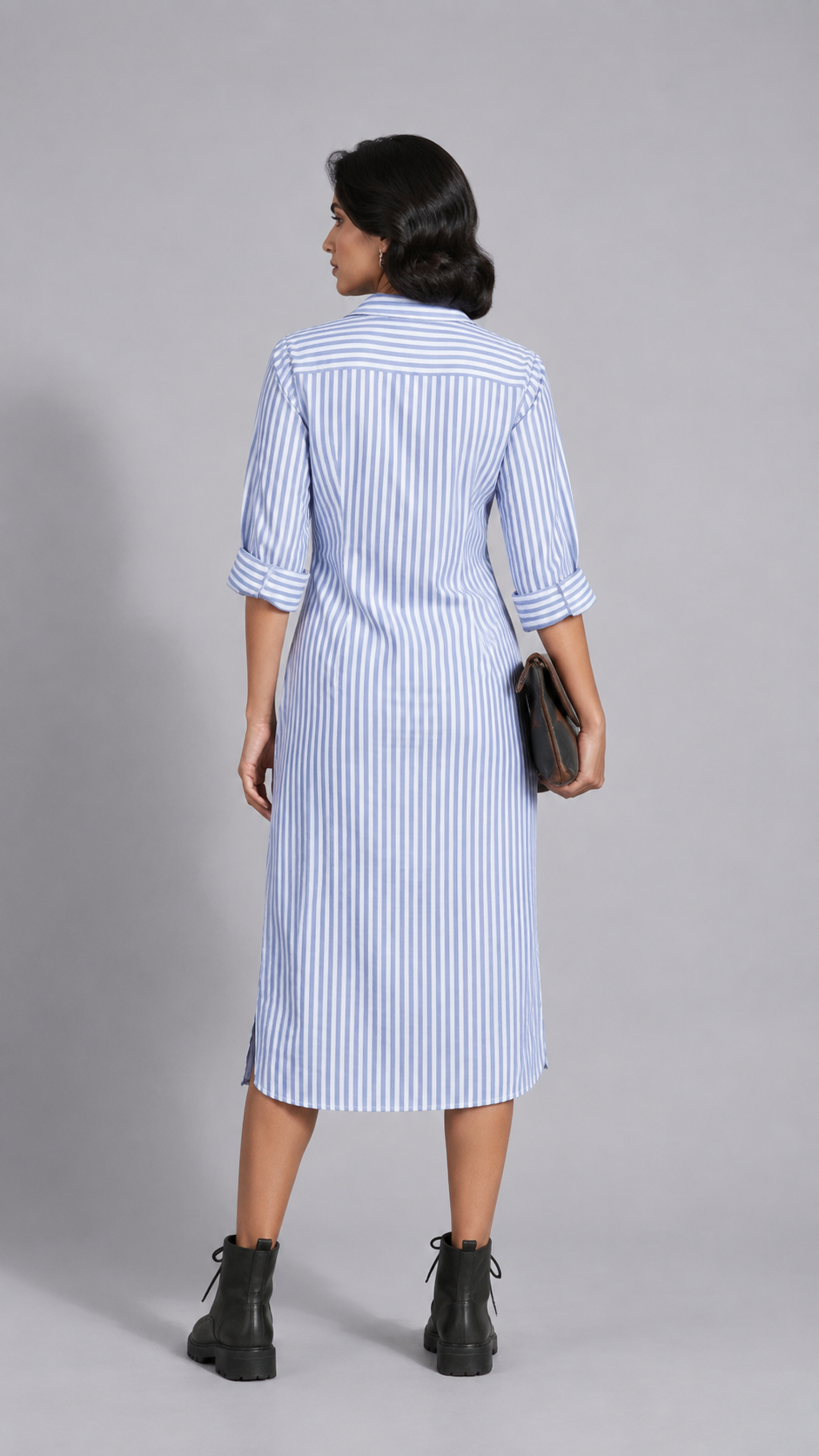 Blue striped cotton shirt dress