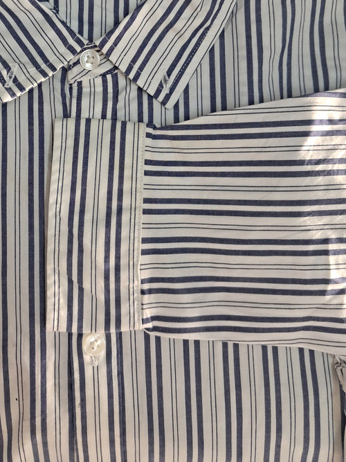 Blue double striped cotton linen men shirts