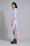 Blue striped cotton shirt dress