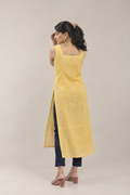 Yellow bandhani print strappy kurti