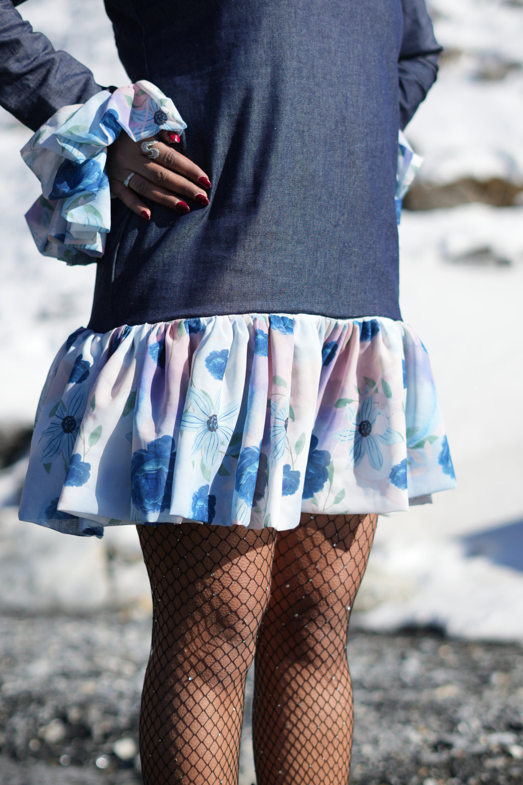 Denim frill dress