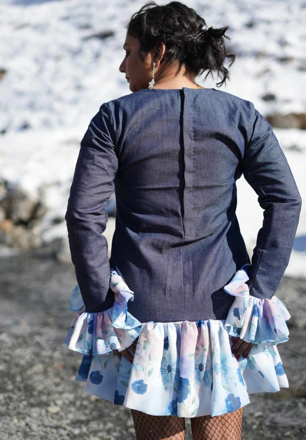 Denim frill dress