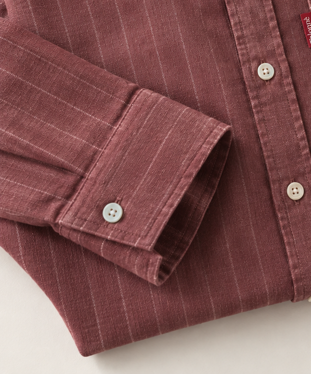 Wine cotton men shirt with white stripes